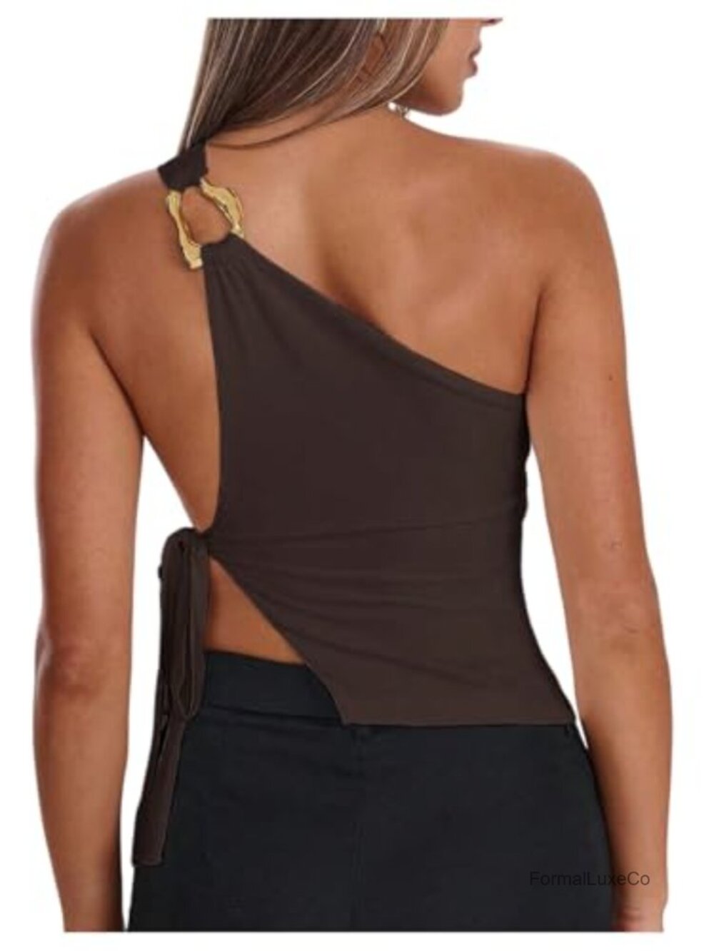 Women's One Shoulder Cut Out Tank Top High Stretch Polyester Blend Sleeveless